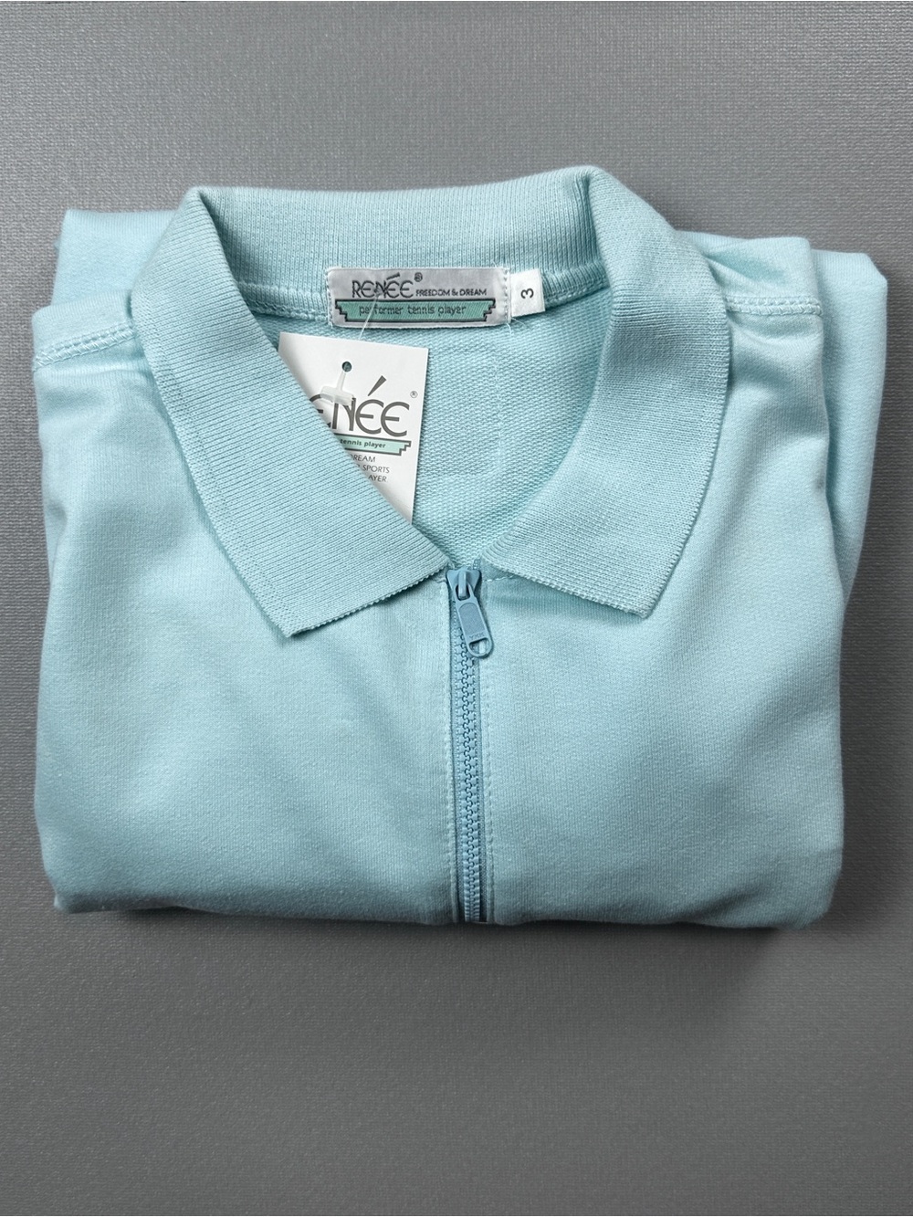 Renée Aqua Half Zip Tennis Polo Top Size 3 Short Sleeve Vintage Style